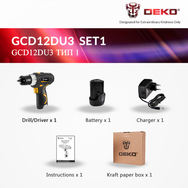 DEKO GCD12DU3 12-Volt Max DC Lithium-Ion Battery 3/8-Inch 2-Speed Electric Cordless Drill Mini Screwdriver Wireless Power Driver