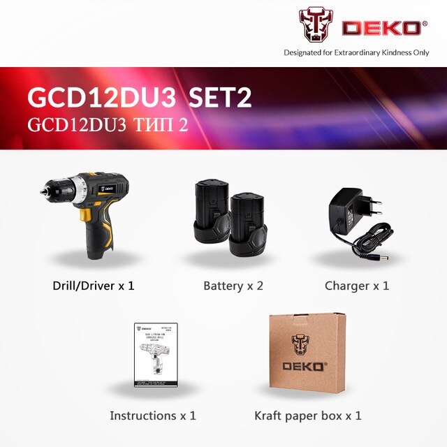DEKO GCD12DU3 12-Volt Max DC Lithium-Ion Battery 3/8-Inch 2-Speed Electric Cordless Drill Mini Screwdriver Wireless Power Driver