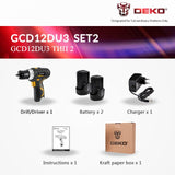 DEKO GCD12DU3 12-Volt Max DC Lithium-Ion Battery 3/8-Inch 2-Speed Electric Cordless Drill Mini Screwdriver Wireless Power Driver