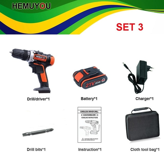21V Cordless Screwdriver Electric Drill Battery Mini Drill Rechargeable Electrical Tools 2-Speed +Smart Electric Display